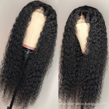 Human hair lace front wig Factory price Wholesale Cuticle Aligned Unprocessed 13*4&4*4 brazilian hair water wave kinky curly